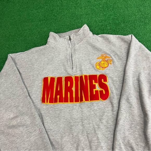 Vintage 90s United States Marines Gray 1/4 Zip Pullover Sweatshirt Mens Size XL - Picture 6 of 11